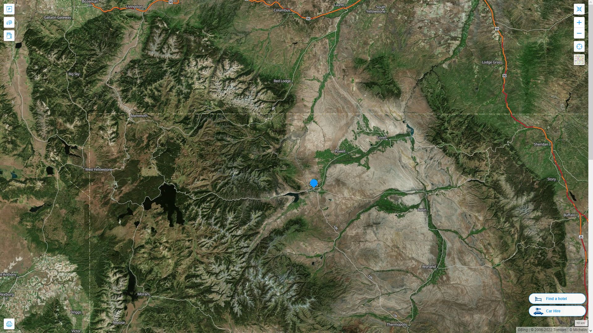 Cody Wyoming Highway and Road Map with Satellite View